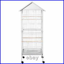 170cm Large Wrought Metal Bird Cage Mobile Feeder with Rolling Stand Perches