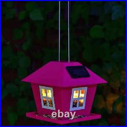 2 In Solar Bird Feeder & Use As Decorative Garden Ornament At Night Pink