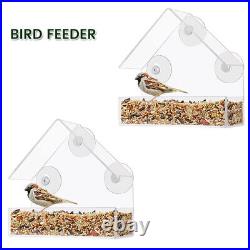 2 X Hanging Window Wild Bird Feeder Feeding Table Clear Perspex With Suction Cup