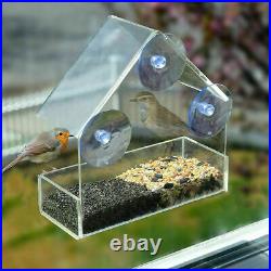 2 x Window Bird Feeder Wild Table Hanging Suction Perspex Clear Viewing Seed Nut