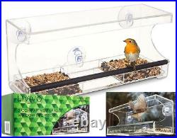 3 Compartment Glass Window Clear Viewing Bird Feeder Table Seed Suction Perspex