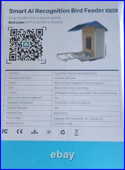 BF002 Smart Ai Recognition Bird Feeder with Camera and Solar Panel
