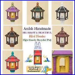 BIRD FEEDER Amish Handmade Recycled Poly Hexagon Red Blue & Yellow 5LB