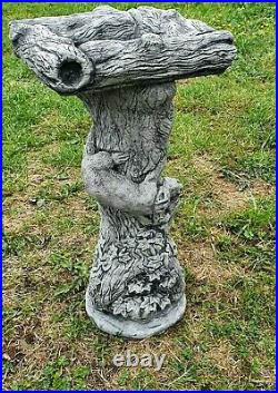 Beautiful Black SQUIRREL BIRD BATH FEEDER Stone Highly Detailed Garden Ornament