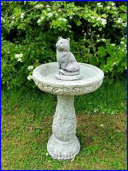 Beautiful CAT BIRD BATH FEEDER Highly Detailed Stone Garden Ornament Decor