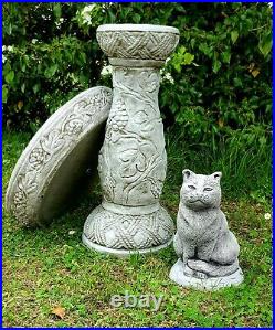 Beautiful CAT BIRD BATH FEEDER Highly Detailed Stone Garden Ornament Decor
