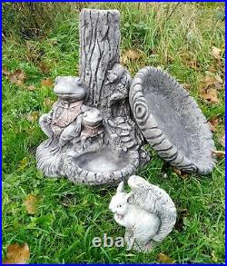 Beautiful FROG BIRD BATH FEEDER Highly Detailed Bird Table Stone Garden Ornament