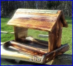Beautiful large handmade cedar wood square post mount bird feeder, TBNUP #1B