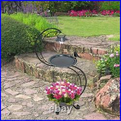 Bird Bath & Feeder Traditional Pedestal Garden Bird Table + Solar Light Outdoor