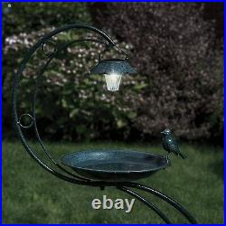 Bird Bath & Feeder Traditional Pedestal Garden Bird Table + Solar Light Outdoor