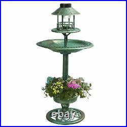 Bird bath & Feeder With Solar Power Light Birds Table Garden Station Ornament