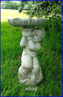 CHERUB ANGEL BIRD BATH FEEDER Stone Statue Highly Detailed Garden Ornament Decor