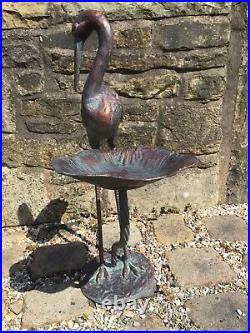 Cast Iron Crane Bird Feeder Garden Home Ornament Statue Bronze Effect