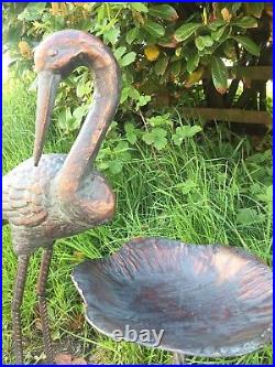 Cast Iron Crane Bird Feeder Garden Home Ornament Statue Bronze Effect