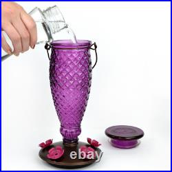 Decorative Glass Hummingbird Feeder Diamond Wine Top-Fill 24 oz. Nectar Capacity