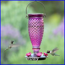 Decorative Glass Hummingbird Feeder Diamond Wine Top-Fill 24 oz. Nectar Capacity