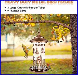 Elegant All Metal Bird Feeder Hanging Premium Wild Bird Feeder with 3 Feed Tubes