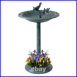 Garden Bird Bath Bowl with Sparrow statue Traditional Pedestal Ornamental Feeder