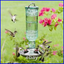 Garden Hummingbird Feeder Decorative Glass Antique Bottle Green 10 oz. Capacity