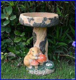 Gardenwize Outdoor Rabbit Birdbath Table Garden Bird Bath with Solar Light Lamp