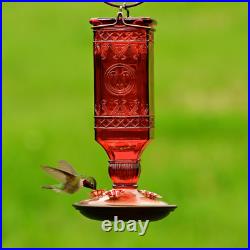 Glass Hummingbird Feeder Hanging Red Antique Square Decorative 24 oz. Capacity