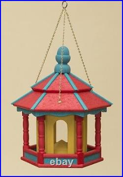 HANGING BIRD FEEDER Amish Handmade Recycled Poly Hexagon in Red Blue & Yellow