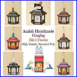 HANGING BIRD FEEDER Amish Handmade Recycled Poly Hexagon in Red Blue & Yellow