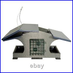 JCs Wildlife Gray Hopper and Suet Feeder with Blue Roof