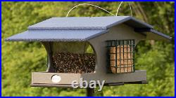JCs Wildlife Gray Hopper and Suet Feeder with Blue Roof