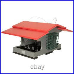 JCs Wildlife Gray Hopper and Suet Feeder with Cardinal Red Roof