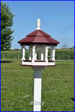 Large Gazebo Poly Bird Feeder Amish HANDMADE 10qt Deluxe tube IVORY AND RED