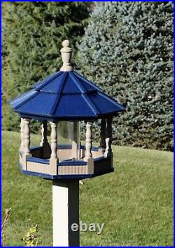 Large Gazebo Poly Bird Feeder Spindle type Amish Handcrafted Clay and Blue