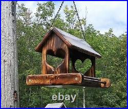 Large Hanging Cedar Wood Fly Through Platform Bird or Squirrel feeder TBNUP #3HB