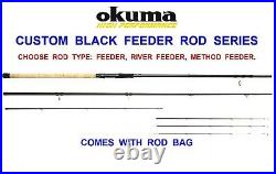 NEW OKUMA CUSTOM BLACK 3pc 3 TIP FEEDER ROD+BAG CARP RIVER LAKE FLOAT FISHING