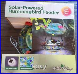 Naturesway Solar Powered Hummingbird Feeder Outdoor Hanging Hand Blown 16 Oz NEW