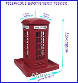 New Traditional Novelty Telephone Box Wooden Garden Hanging Bird Feeder RED