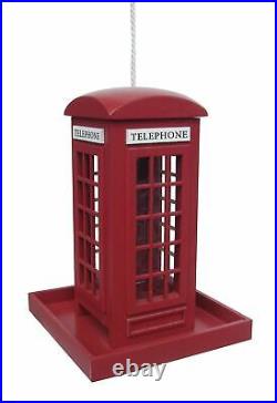 New Traditional Novelty Telephone Box Wooden Garden Hanging Bird Feeder RED