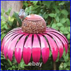 Outdoor Metal Bird Feeder with Pink Flower Design Metal Garden Decor Art Large