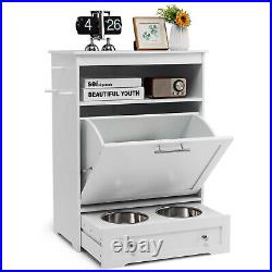 Pet Feeder Station Tippling-Door Storage Cabinet with 2 Stainless Steel Bowls