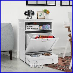 Pet Feeder Station Tippling-Door Storage Cabinet with 2 Stainless Steel Bowls