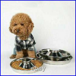 Puppy Dog Pet Cat Litter Food Feeding Weaning Silver Stainless Feeder Bowl Dish