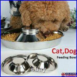 Puppy Dog Pet Cat Litter Food Feeding Weaning Silver Stainless Feeder Bowl Dish