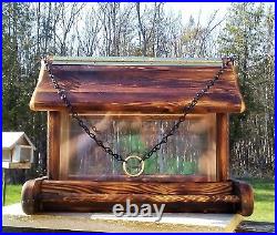 Rustic Beautiful large handmade hanging cedar wood square bird feeder, TBNUP #1B