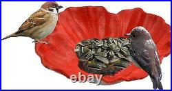 Set of 5 Garden Wild Bird Bath Water Seed Feeder Cast Iron Round Flower Poppy