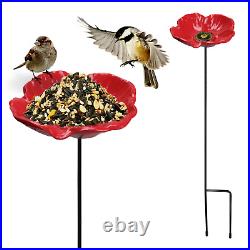 Set of 5 Garden Wild Bird Bath Water Seed Feeder Cast Iron Round Flower Poppy