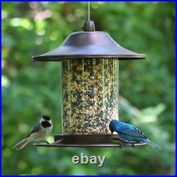 Small Panorama Bird Feeder Squirrel Proof with Feeding Tray Outdoor Hold 2 lb Seed