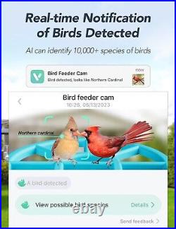 Smart Bird Feeder Camera 1080P, Dual Solar Panel. Smart Detection, 2.4G Wifi
