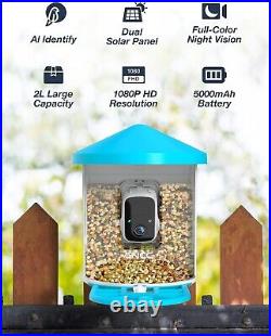 Smart Bird Feeder Camera 1080P, Dual Solar Panel. Smart Detection, 2.4G Wifi