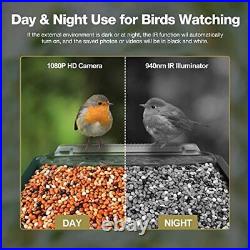 Smart Bird Feeder Camera Bird Feeder with PIR Motion Detection 1080P Auto