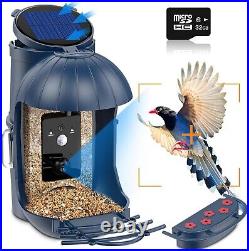 Solar Smart Bird Feeder Camera 1080P Bird Feeders Cam Auto Capture + 32GB Card